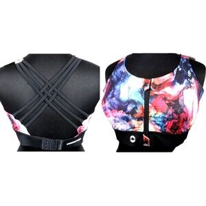 Wodbottom Multi Watercolor Swirl Tie Dye Strappy Zip Up Sports Bra Size 3XL